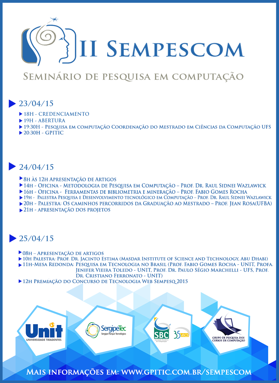 Programação da segunda SEMPESCOMP